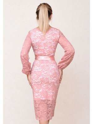 00774 Платье из гипюра и трикотажа розовое