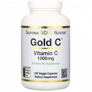 Витамин C California Gold Nutrition, Gold C, витамин C, 1000 мг, 240 растительных капсул
California Gold Nutrition Gold C™, 1000 мг
С витамином C класса USP
Подходит для веганов и вегетарианцев
Не сод