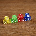 Кости игральные 1.4х1.4 см, прозрачные, набор 12 шт, микс