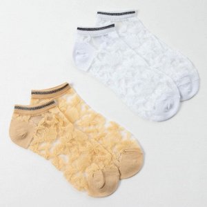 MINAKU Набор стеклянных женских носков 2 пары &quot;Цветочки&quot;, р-р 35-37 (22-25 см), цвет бел/беж
