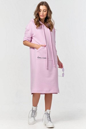 Платье-худи с коротким рукавом из футера розовое