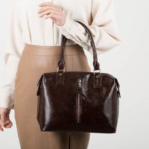 Сумка женская, отдел на молнии, 2 наружных кармана, длинный ремень, цвет коричневый