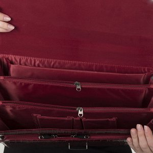 Портфель, 5 отделов на клапане, 3 наружных кармана, длинный ремень, цвет бордовый