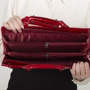 Портфель, 5 отделов на молнии, отдел для планшета, 2 наружных кармана, длинный ремень, цвет ярко-красный