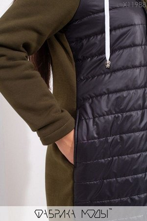 Пальто-кардиган на подкладе с капюшоном молнией сбоку, асимметричным подолом и апликацией на спине X