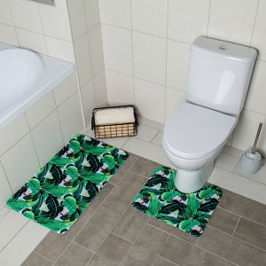 Набор ковриков для ванны и туалета Доляна «Тропики», 2 шт: 40x45, 45x75 см