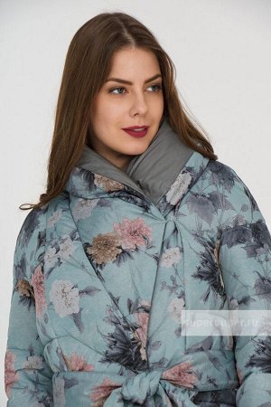Женская текстильная куртка на натуральном пуху с текстильным поясом