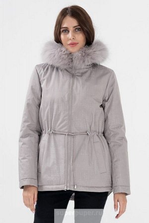 Женская текстильная куртка на натуральном пуху с отделкой мехом енота