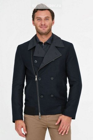 Мужское текстильное пальто на синтепоне с отделкой из трикотажа