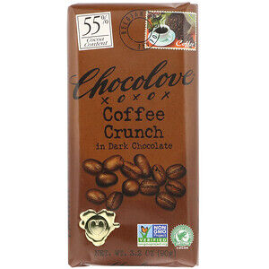 Шоколад Chocolove, Кофейная крошка в темном шоколаде, 3,2 унции (90 г). Поэма о любви внутри.  С 55% содержанием какао.  Поделитесь этим угощением с тем, кого любите.  Бельгийский шоколад.  Кошерный м