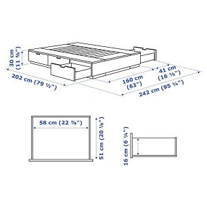 НОРДЛИ Каркас кровати с ящиками, белый, 160x200 см