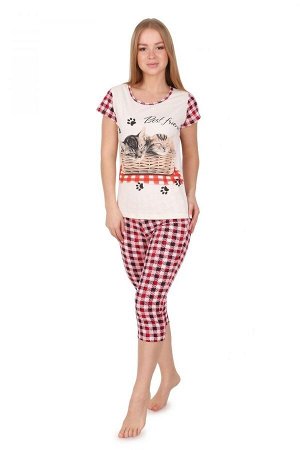 Костюм пижама футболка+бриджи - Best friends - 356 - красная клетка