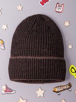 Шапка вязаная для мальчика с отворотом, меланж коричневый