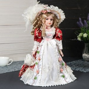 Кукла коллекционная керамика &quot;Милана в платье с узорами, со шляпкой и зонтом&quot; 40 см