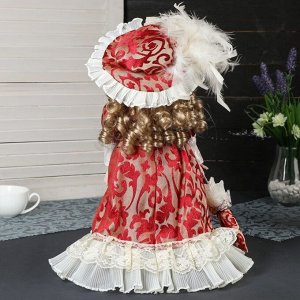 Кукла коллекционная керамика &quot;Милана в платье с узорами, со шляпкой и зонтом&quot; 40 см