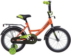 Велосипед NOVATRACK 12" VECTOR оранжевый, тормоз нож., крылья и багажник чёрн., полная защита цепи