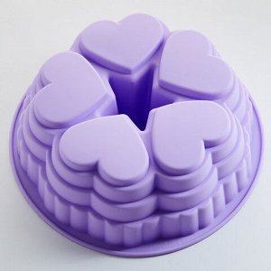 АК-6168S Форма для выпечки кекса "Пять сердец" цвет: фиолетовый 24,5*8см (110)