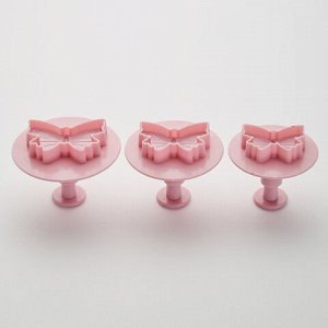 BE-0364 Набор плунжеров кондитерских для мастики и печенья "Бабочки",3 штуки Темно-розовый (144)