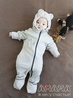 Комбинезон флисовый БИБРЁНОК с ушками Амама жемчужный