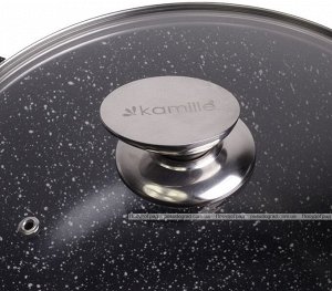Кастрюля 24*11,5cm из литого алюминия с антипригарным покрытием "чёрный мрамор" и стекляной крышкой