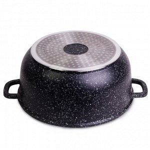 Кастрюля 28*12,5cm из литого алюминия с антипригарным покрытием "чёрный мрамор" и стеклянной крышкой