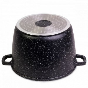 Кастрюля 24*16,5cm из литого алюминия с антипригарным покрытием "чёрный мрамор" и стеклянной крышкой