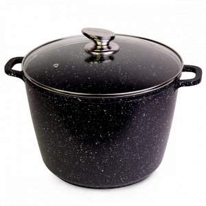 Кастрюля 28*20cm из литого алюминия с антипригарным покрытием "чёрный мрамор" и стеклянной крышкой