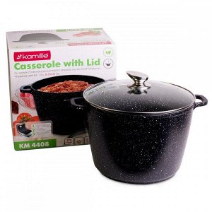 Кастрюля 28*20cm из литого алюминия с антипригарным покрытием "чёрный мрамор" и стеклянной крышкой