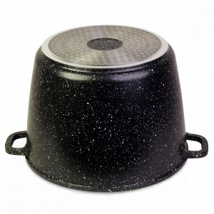 Кастрюля 28*20cm из литого алюминия с антипригарным покрытием "чёрный мрамор" и стеклянной крышкой