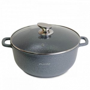 Кастрюля 28*12,5cm из литого алюминия с антипригарным покрытием "гранит" и стеклянной крышкой
