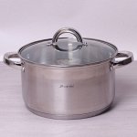 Кастрюля 6.5л из нержавеющей стали с крышкой и полыми ручками