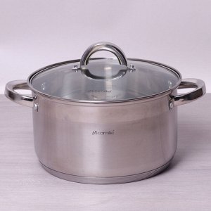 Кастрюля 6.5л из нержавеющей стали с крышкой и полыми ручками
