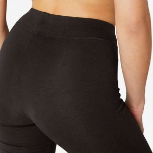 Легинсы FIТ+ прямого покроя (брюки), хлопок для фитнеса женские 500 черные NYAMBA