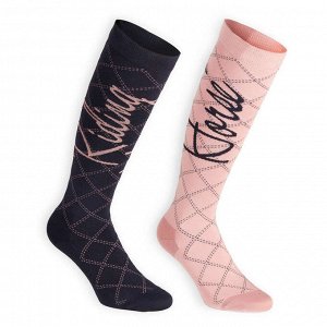 Женские носки для верховой езды 500 LIGHT розовые и черные