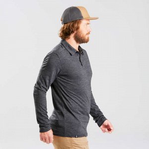 Рубашка-поло с дл. рукавами из шерсти мериноса для треккинга мужская TRAVEL 500 FORCLAZ