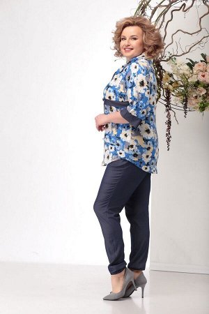 Блуза, брюки Michel chic Артикул: 1118 голубой+цветы