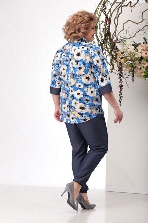 Блуза, брюки Michel chic Артикул: 1118 голубой+цветы
