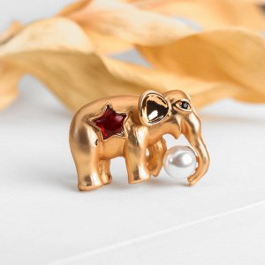 Брошь "Слон" цирковой, цвет красно-белый в матовом золоте