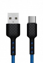 Кабель Solomon Nylon с прорезиненным коннектором  USB и Type-C 2.0 (синий)