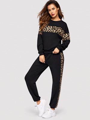 Leopard Panel Pullover and Joggers Set