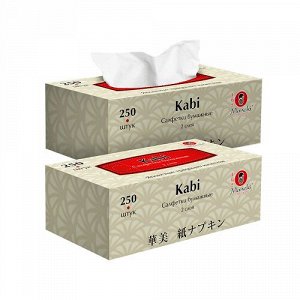 Салфетки бумажные "Maneki" KABI, 2 слоя, белые, 250 шт./коробка