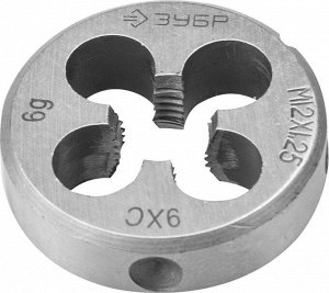 Плашка ЗУБР М12x1.25мм, плашка, сталь 9ХС, круглая ручная