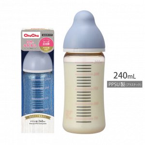 "Chu Chu Baby" Пластиковая бутылочка для кормления с силиконовой соской (с широким горлышком) 240 мл