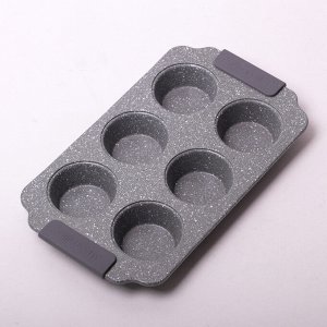 Форма для запекания 30*18*3см из углеродистой стали с 6 отделениями (серый и бежевый мрамор)