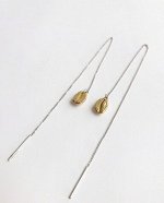 Серебряные серьги продевки с позолоченным кофейным зерном