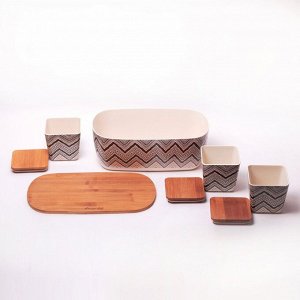 Хлебница из бамбук. волокн. 36*20.2*13.5см с бамбук крыш. и емкось. 11*11*10.6см. 3шт (орнам.,цветы)