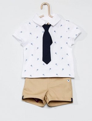 Комплект из рубашки-поло, шорт и галстука