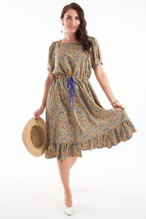 Платье Бьянка (цветочки, олива) П1300-11