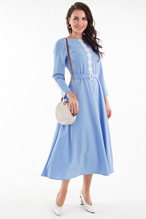 Платье "Глория" с пояском (нежно-голубое, кружево) П1301-11