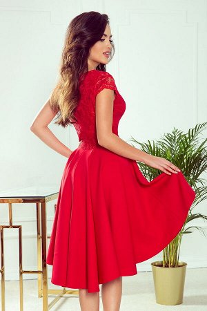 Платье NUMOCO 300-2  Эксклюзивное асимметричное платье-клёш с красивым декольте и кружевом. Рост модели на фото 171 см. Состав: